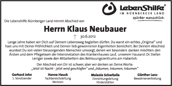 Traueranzeige von Klaus Neubauer von Pegnitz-Zeitung